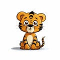 Cute Cartoon Tiger Illustration On White Background