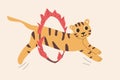 cute cartoon tiger jump in ring in retro colors