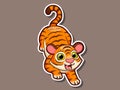 Cute cartoon tiger sticker mascot animal character. Vector art illustration Royalty Free Stock Photo