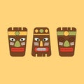 Cute cartoon tiki tribal mask vector set