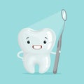 Cute cartoon tooth character with dental tool, childrens dentistry concept vector Illustration Royalty Free Stock Photo