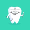 Cute cartoon tooth character with face, eyes and hands. The concept for the personage of clinics, dentists, posters, signage, web Royalty Free Stock Photo