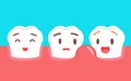 Cute cartoon tooth character with gum problem. Dental care concept, swollen gums or periodontal disease. Royalty Free Stock Photo
