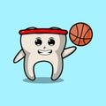 Cute cartoon tooth character playing basketball Royalty Free Stock Photo