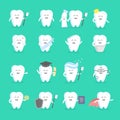 Cute cartoon tooth character set with face, eyes and hands. The concept for the personage of clinics, dentists, posters, signage, Royalty Free Stock Photo