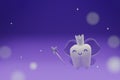 Cute cartoon tooth fairy character 3d render illustration, first tooth loss concept