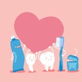 Cute cartoon tooth hold heart