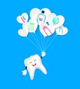 Cute cartoon tooth holding paper heart shape balloon. Royalty Free Stock Photo