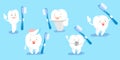 Cute cartoon tooth take brush