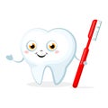 Cute cartoon Tooth with a toothbrush, smiling.