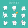 Cute cartoon tooth vector set. Baby teeth health and hygiene icons Royalty Free Stock Photo