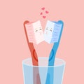 Cute cartoon toothbrush kiss