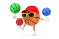 Cute Cartoon Toy Basketball Ball Sports Mascot Person Character Spining Colourful Basketball Balls. 3d Rendering Royalty Free Stock Photo