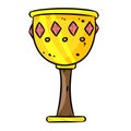 Cute cartoon treasure golden chalice doodle image. Goblet logo. Media highlights graphic symbol Royalty Free Stock Photo