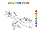 Cute cartoon tree branch coloring book for kids. black and white vector illustration for coloring book. tree branch concept hand Royalty Free Stock Photo