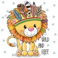 Cute Cartoon tribal Lion with feathers