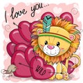 Cute Cartoon tribal Lion with hearts