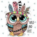 Cute Cartoon tribal Owl with feathers