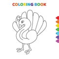 Cute cartoon turkey animal coloring book for kids. black and white vector illustration for coloring book. turkey animal concept