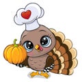 Cute Cartoon turkey bird holding a pumpkin Royalty Free Stock Photo