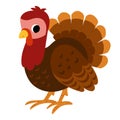 Cute cartoon turkey character farm bird, vector illustration for kids Royalty Free Stock Photo