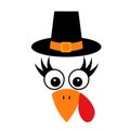 Cute cartoon turkey face. Traditional Thanksgiving Day symbol. Vector template for greeting card, banner, flyer, sticker Royalty Free Stock Photo