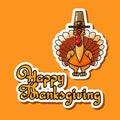 Cute Cartoon Turkey in pilgrim hat and Handwritten Words. Royalty Free Stock Photo