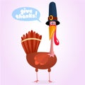 Cute cartoon turkey vector illustration with a message Give Thanks. Royalty Free Stock Photo