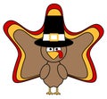 Cute cartoon turkey wearing a pilgrim hat illustration isolated on white background Royalty Free Stock Photo