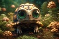 Cute Cartoon Turtle Cat With Very Big Eyes Magic Forest. Generative AI Royalty Free Stock Photo