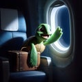 Cute cartoon turtle flying on a plane on vacation Royalty Free Stock Photo