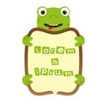 Cute cartoon turtle or frog border business frame vector kids banner illustration