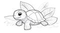 Cute baby turtle with large eyes and leaves, outline drawing for coloring, simple cartoon style Royalty Free Stock Photo