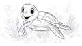 Cute Turtle Coloring Page Line Art Underwater Sea Animal Royalty Free Stock Photo