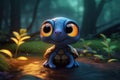 Cute Cartoon Turtle With Very Big Eyes And Pitying Gaze A Forest With A Glowing Lake. Generative AI
