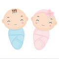 Cute Cartoon Twin Baby. Baby Boy and Baby Girl Cartoon. Royalty Free Stock Photo