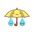 Cute cartoon umbrella with face. Rainfall. Emoji isolated on white background Flat design Vector Illustration