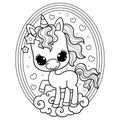 Cute cartoon unicorn. Black and white linear image. Vector Royalty Free Stock Photo