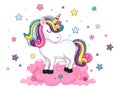 Cute Cartoon Unicorn Characters. Star and rainbow colorful. Vector art illustration with happy animal cartoon