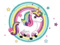 Cute Cartoon Unicorn Characters. Star and rainbow colorful. Vector art illustration with happy animal cartoon