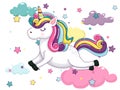 Cute Cartoon Unicorn Characters. Star and rainbow colorful. Vector art illustration with happy animal cartoon