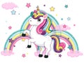 Cute Cartoon Unicorn Characters. Star and rainbow colorful. Vector art illustration with happy animal cartoon