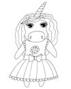 Cute cartoon Unicorn for coloring book or page