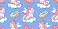 Cute cartoon unicorn and donuts, vector seamless pattern in the style of doodles, hand-drawn Royalty Free Stock Photo