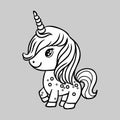 Cute cartoon unicorn . Fantastic animal. Black and white, linear, image. For the design of coloring books, prints