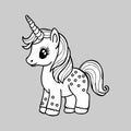 Cute cartoon unicorn . Fantastic animal. Black and white, linear, image. For the design of coloring books, prints