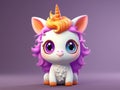 A cute cartoon unicorn figurine stands on a gift box on a pink background. Gifts for the girl on a holiday