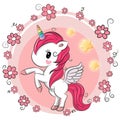 Cute Cartoon Unicorn with flowers Royalty Free Stock Photo