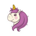 Cute cartoon unicorn head emoji. Vector illustration. Royalty Free Stock Photo