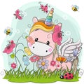 Cute Cartoon Unicorn on a meadow Royalty Free Stock Photo